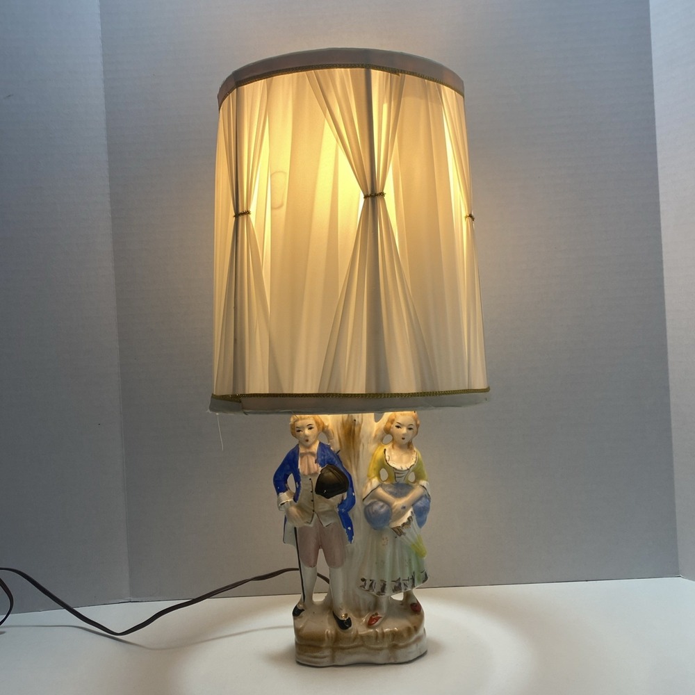 Vintage Victorian Lamp Man Lady Tree Ceramic Occupied Japan Shade WORKS
